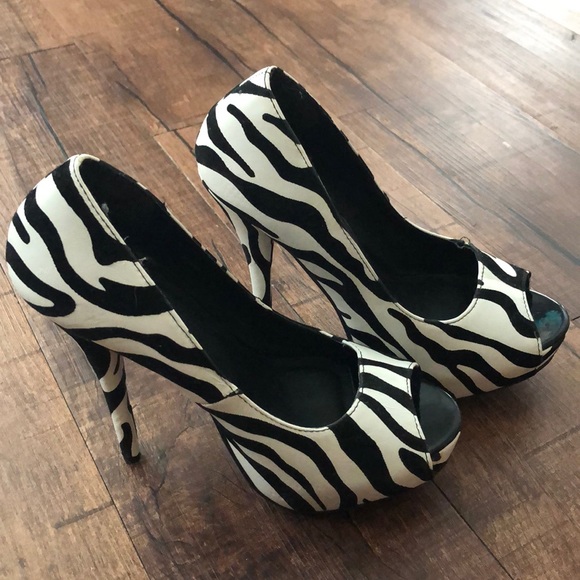 zebra print platform heels